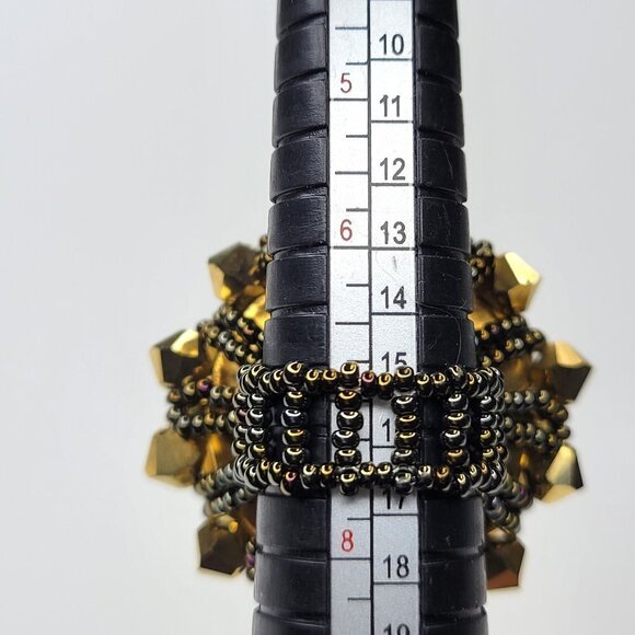Gold Sparkling Crystal Ring Cluster Ring Glitter Bicone Beads Stretch Ring - Picture 9 of 10